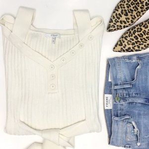 derek lam 10 crosby | ribbed tie-waist cold shoulder sweater ivory wool m